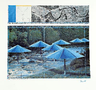 27021564k - Christo und Jeanne-Claude, Farboffset-Lithografie, signiert, Titel: blue umbrella 1991, ...