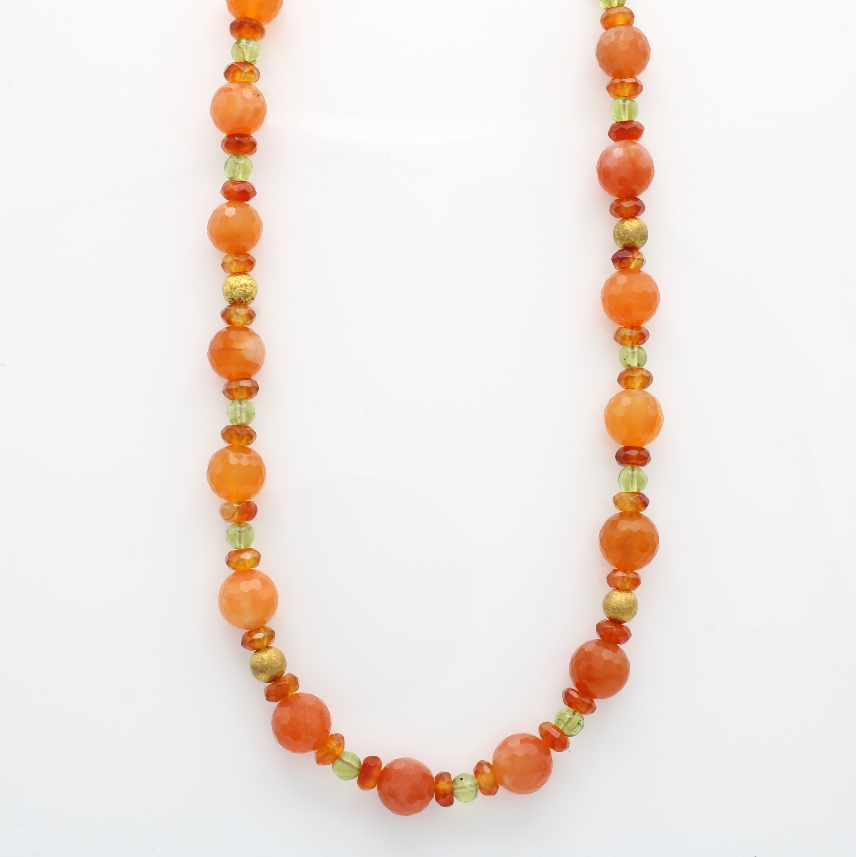 Image 27021602 - Kette aus Carneolen und Peridots, Schließe und Zwischenteile Silber verg., L. ca. 46 cm