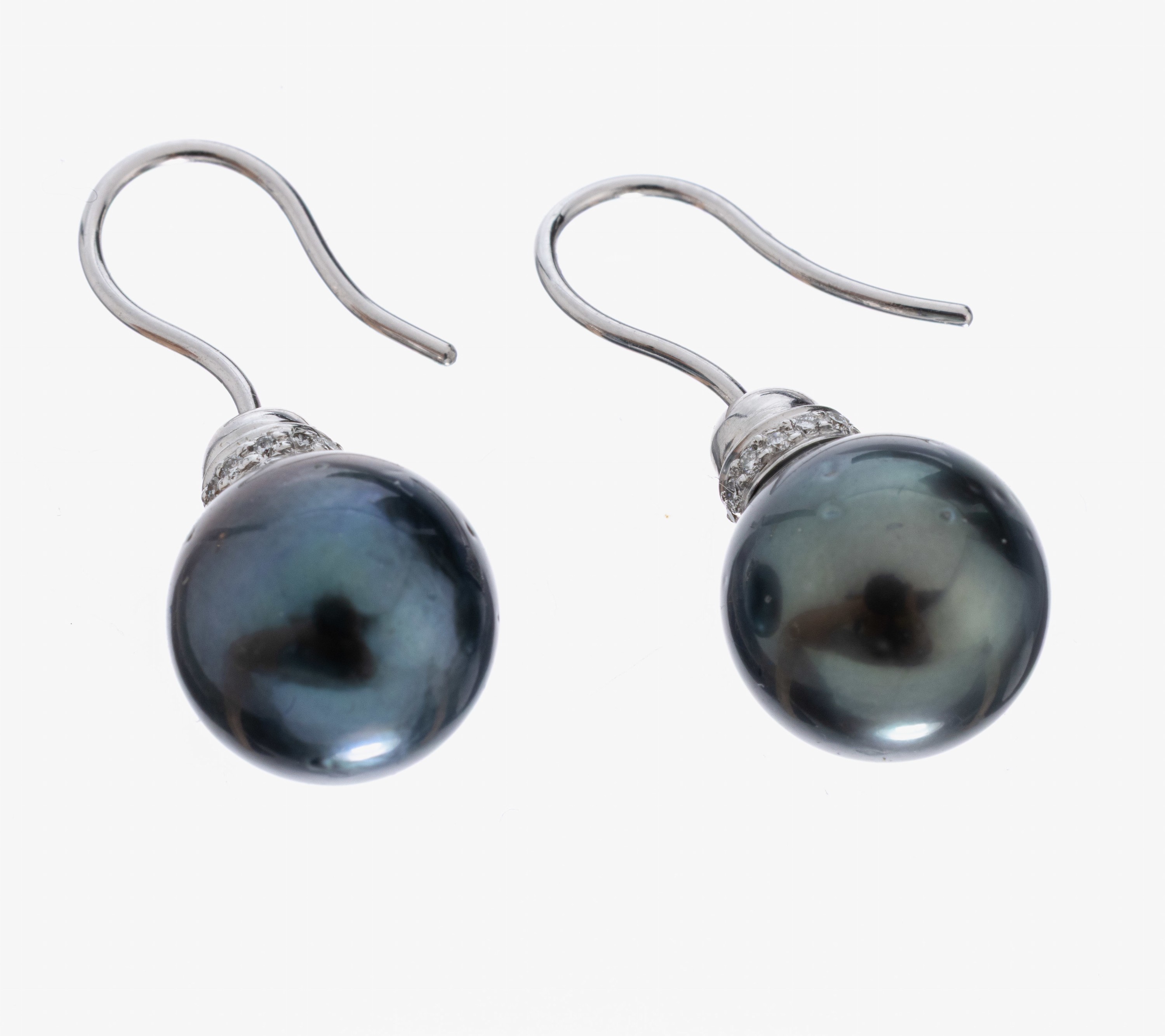 Image 27021616 - Paar 18 kt Gold Perl-Brillant-Ohrgehänge, WG 750/000, 2 anthrazitfarb. ...