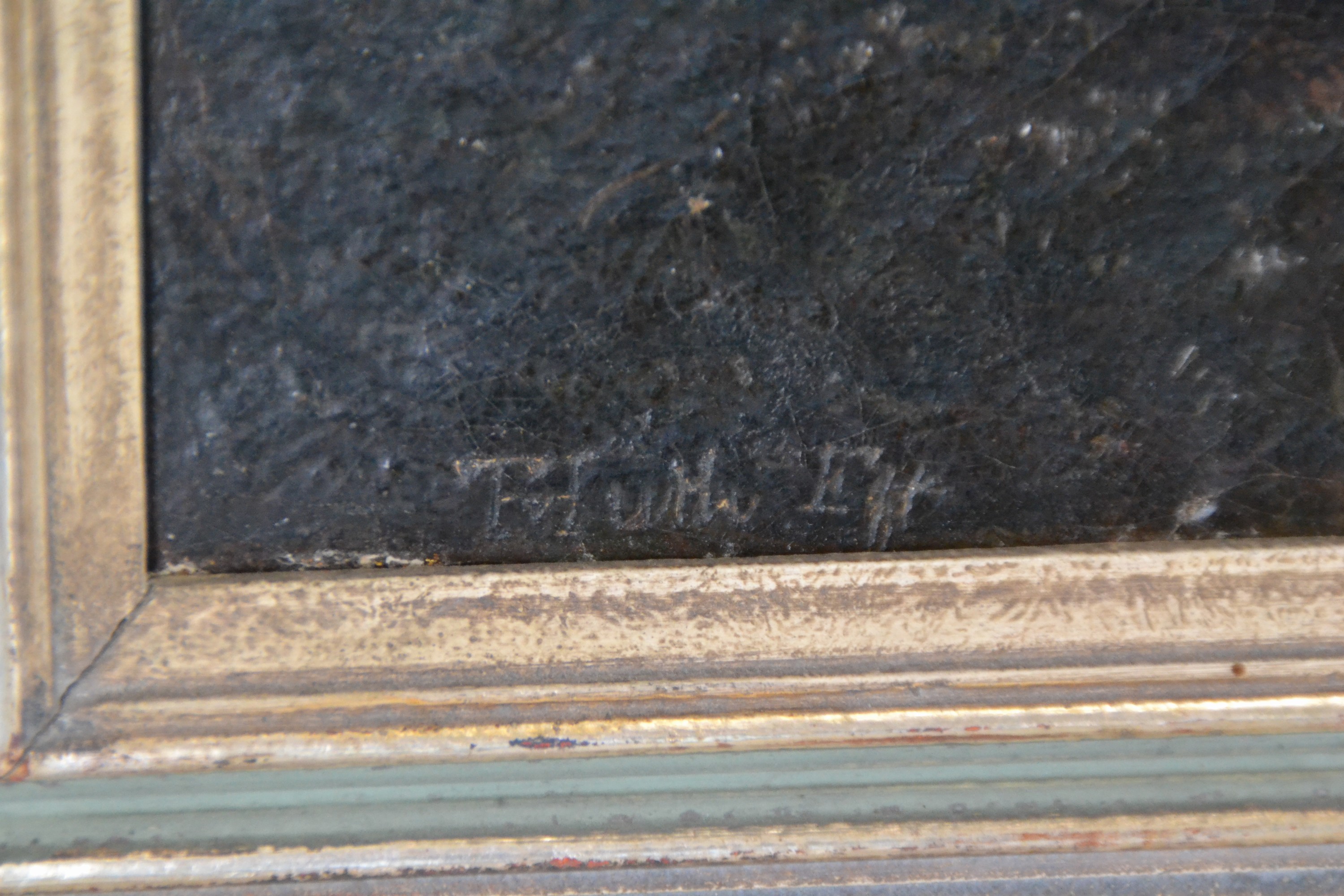Detail c: Theodor Huth, 1821-1886 Frankfurt am Main, Mittelgebirgslandschaft mit Kuhhirt, links unten signiert THuth Ft., Öl/Lwd, rechts oben ...