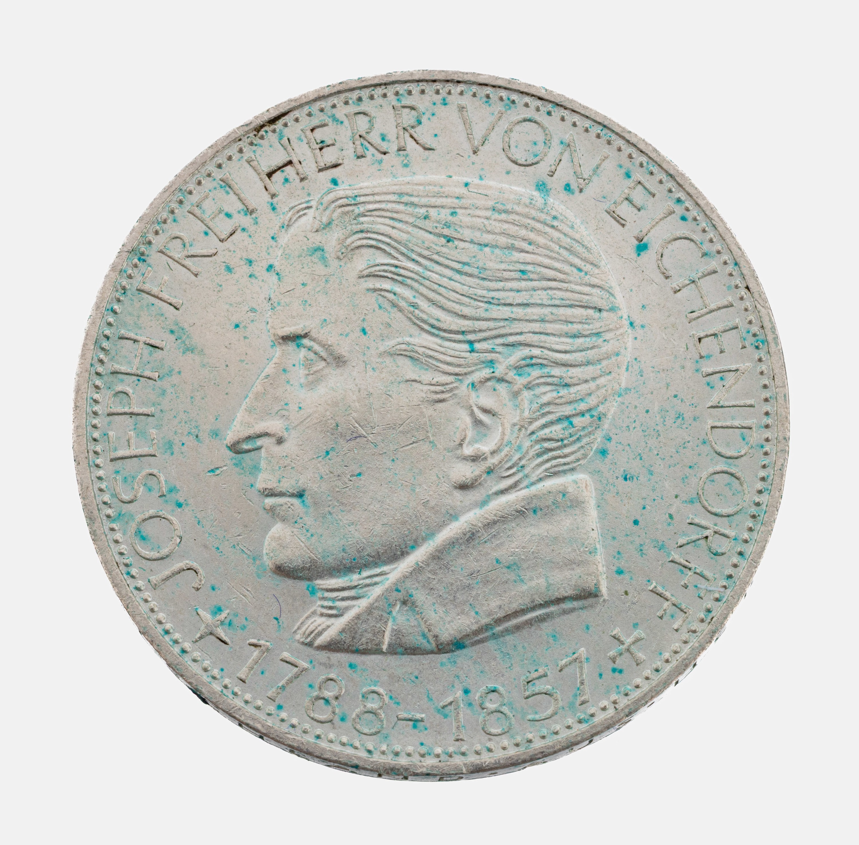 Image 27021631 - 5 Mark Silbermünze, Deutschland, 1957, Freiherr Joseph von Eichendorff