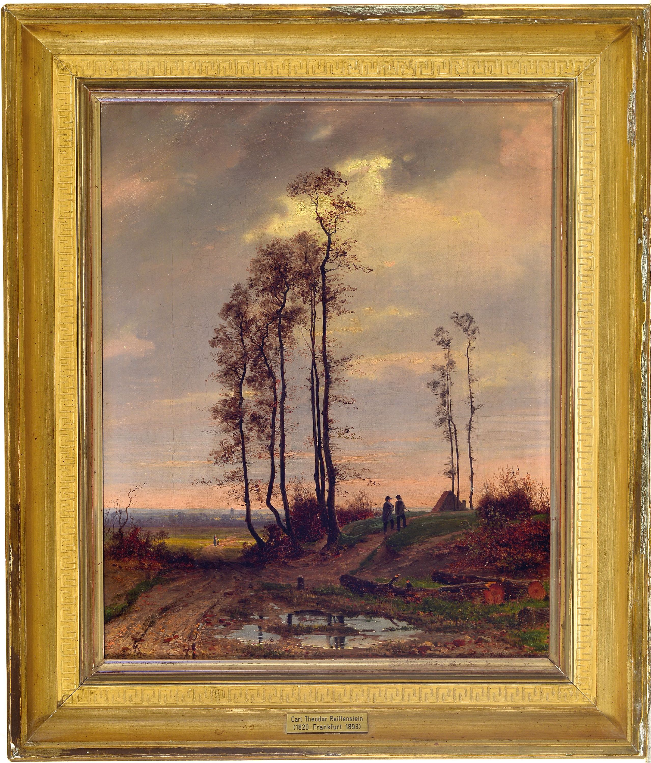 Detail k: Carl Theodor Reiffenstein, 1820-1893 Frankfurt a.M., romantische Landschaft wohl mit Blick auf Frankfurt, Figurenstaffage, gekonnte Wiedergabe der ...