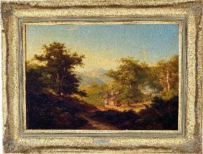 27021622k - Theodor Huth, 1821-1886 Frankfurt am Main, Mittelgebirgslandschaft mit Kuhhirt, links ...
