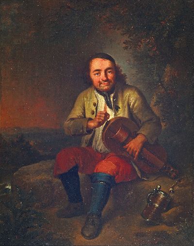 Image Zuschreibung: Johann Conrad Seekatz, 1719-1768, in Landschaft sitzender Musikant mit ...