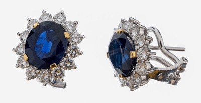 Image Paar 18 kt Gold Saphir-Brillant-Ohrstecker, WG 750/000, 2 ovalfacett. Saphire zus. ca. ...