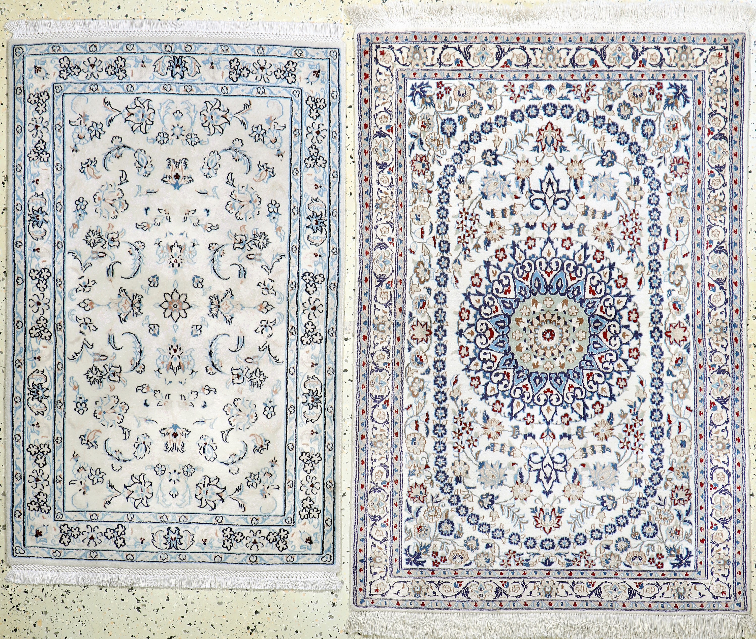 Image 27022026 - 2 Lots Nain fein(6 La & 9 La), Persien, Ende 20.Jhd, Korkwolle mit Seide, ca. 130 x 87 ...