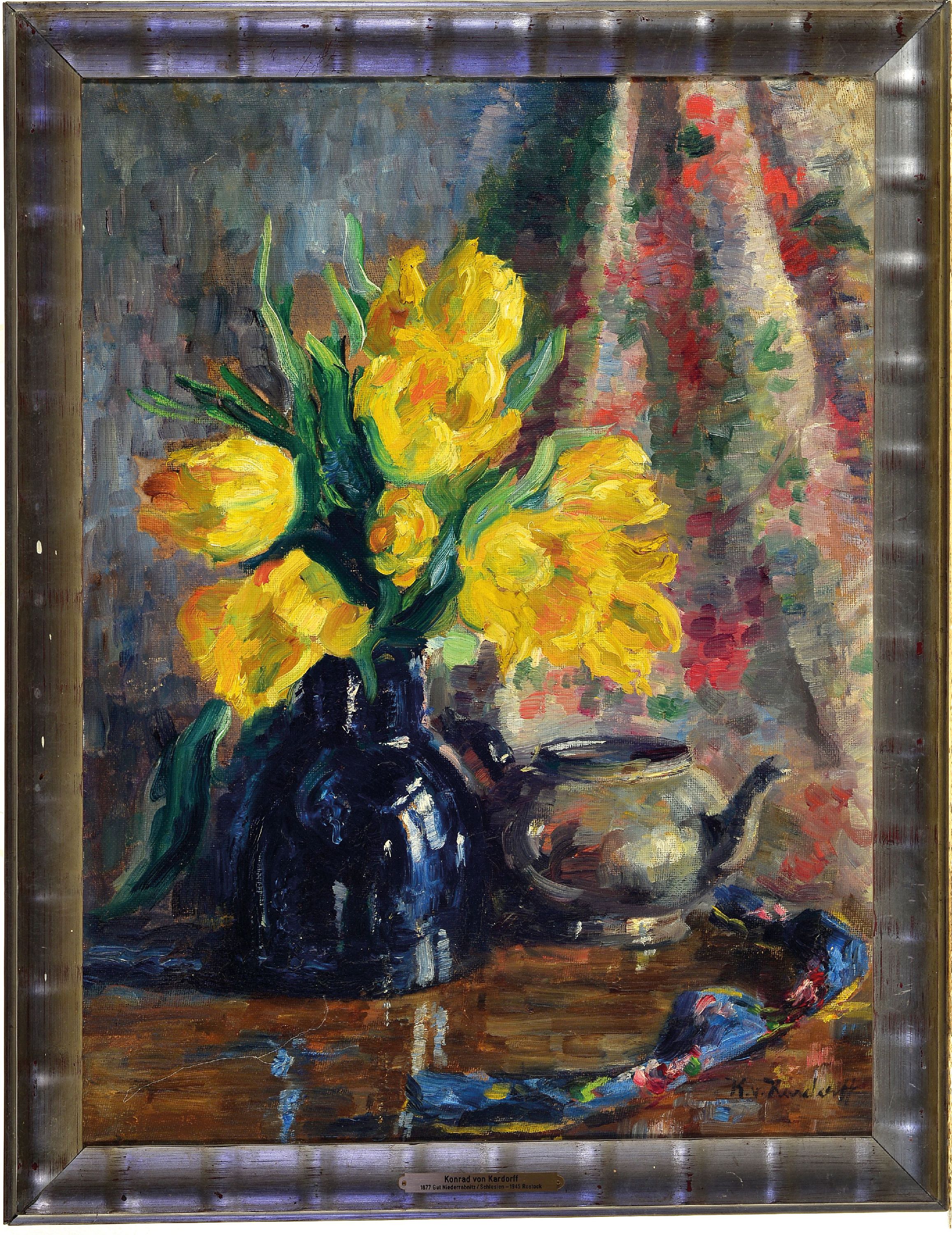 Detail k: Konrad von Kardoff, 1877-1945 Rostock, Blumenstillleben mit gelben Tulpen, rechts unten signiert, Öl/Karton, 65x48 cm, Rahmen 73x57 cm