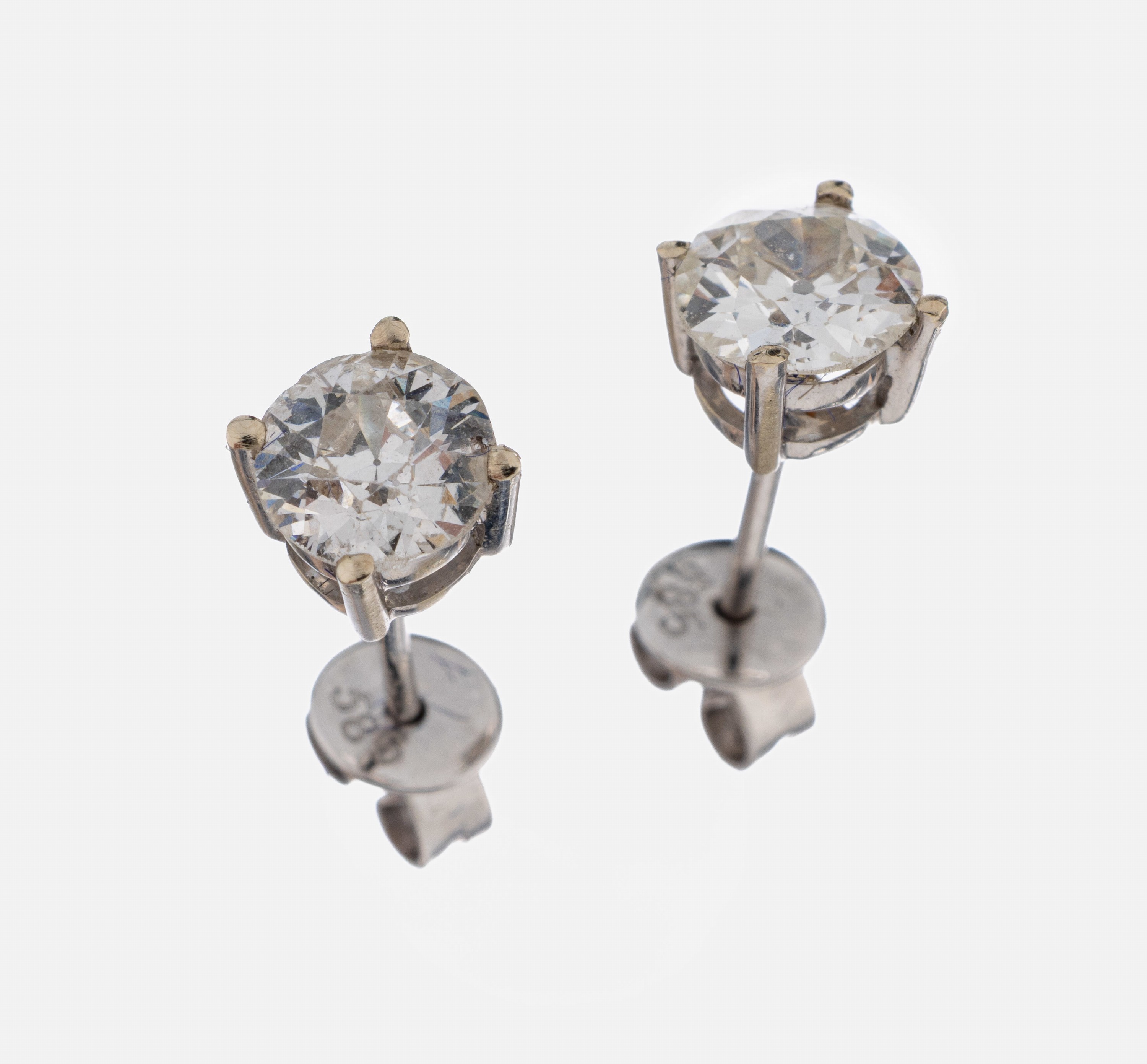 Image 27022072 - Paar 14 kt Gold Diamant-Ohrstecker, WG 585/000, 2 Altschliffdiamanten zus. ca. 1.10 ct ...