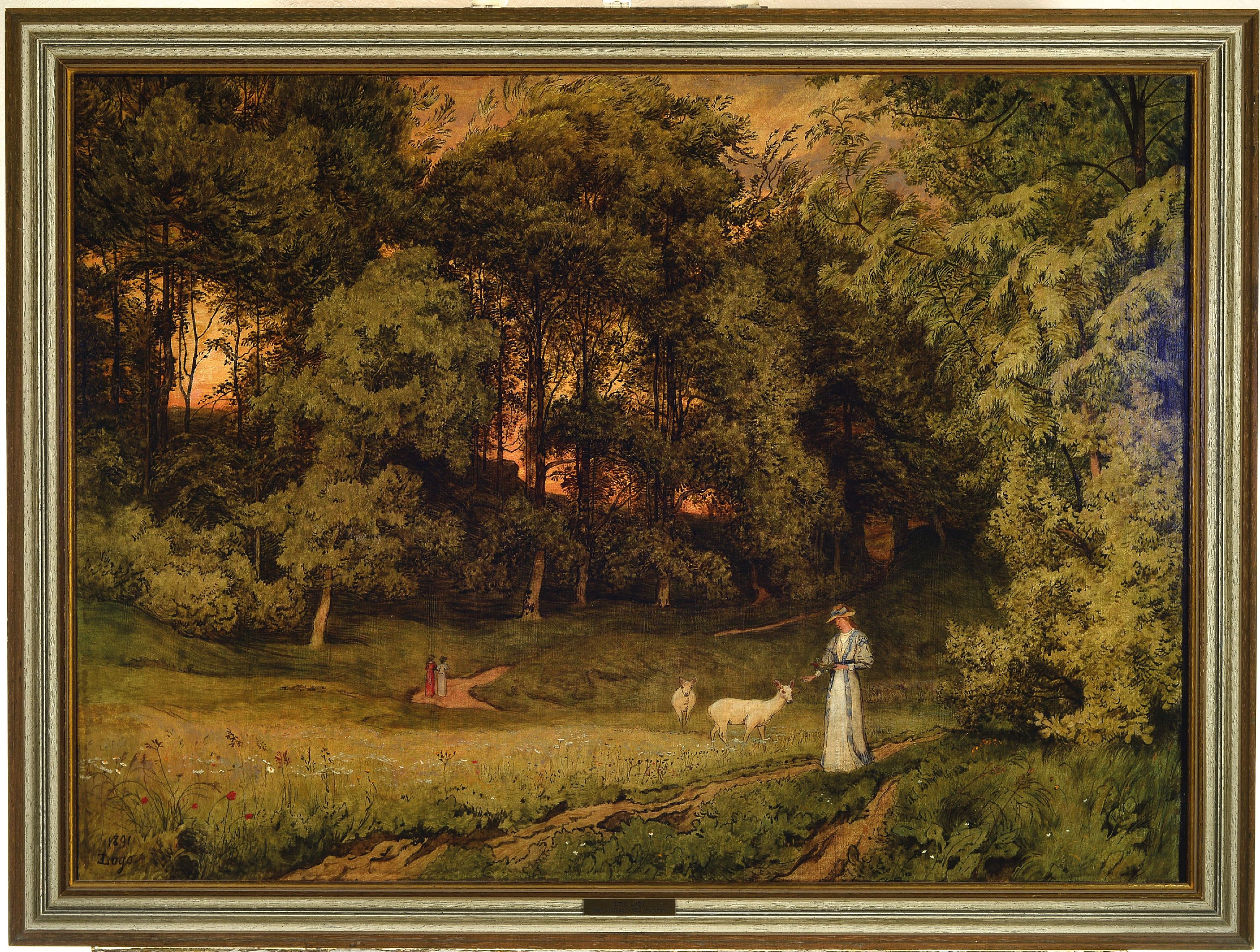 Detail k: Emil Lugo, 1840 Stockach-1902 München, Sommeridyll, 1891, Öl/Lwd, links unten signiert und datiert, Keilrahmen mit Etikett "Sammlung Georg ...