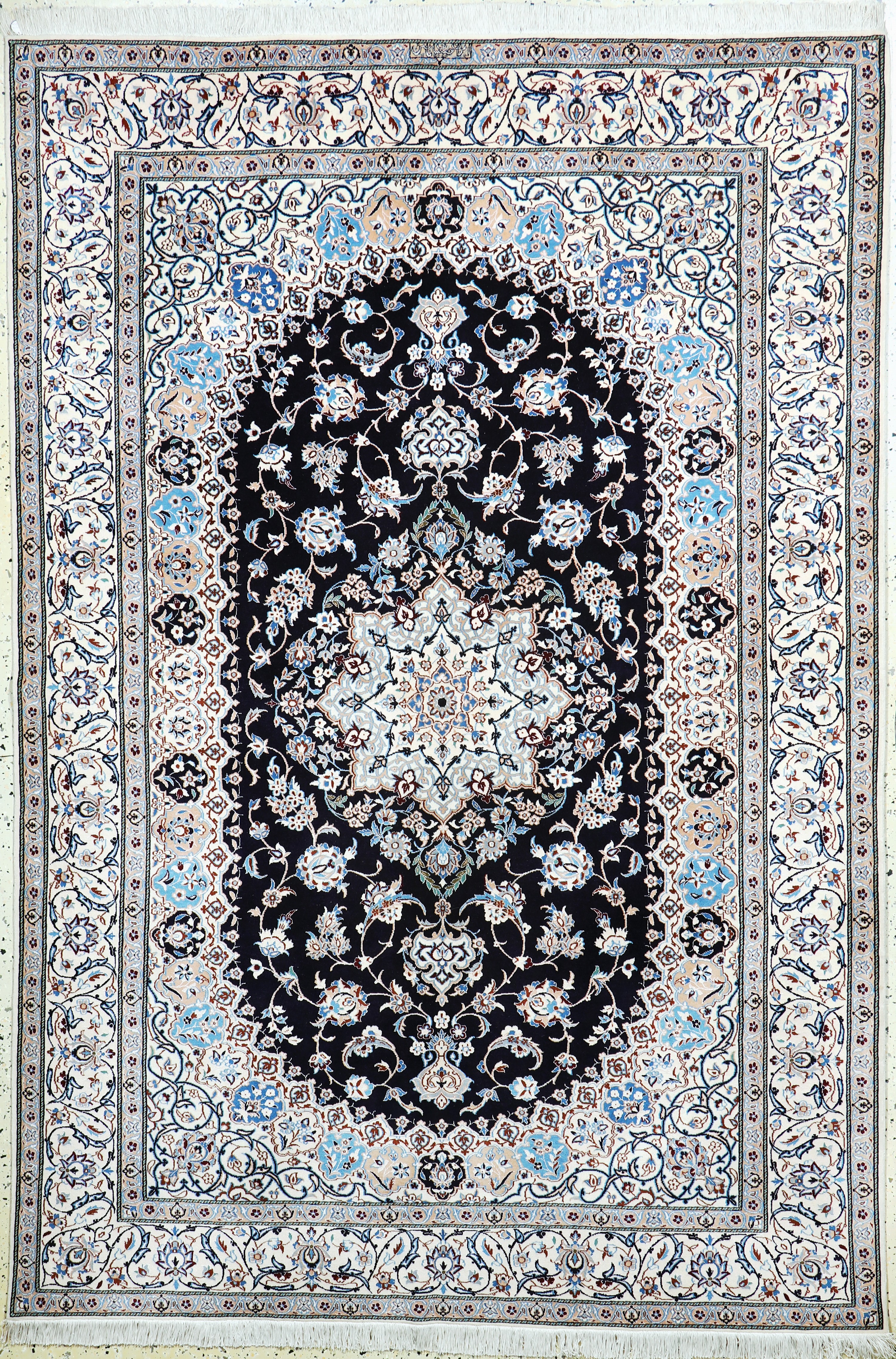 Image 27022075 - Nain fein(6 La) Persien, Persien, Ende 20.Jhd, Korkwolle mit Seide, ca. 227 x 156 ...