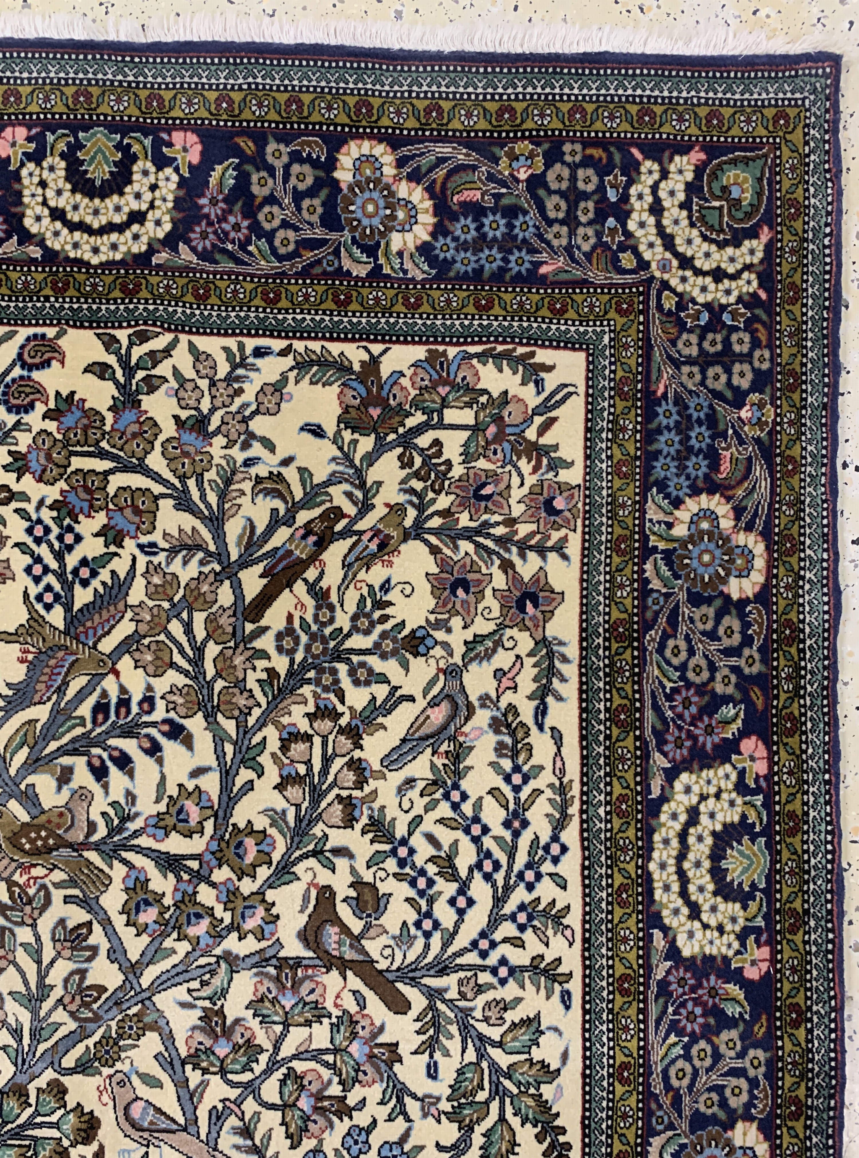 Detail d: Ghom Kork fein, Persien, Mitte 20.Jhd, Korkwolle auf Baumwolle, ca. 202 x 135 cm, EHZ: 1-2