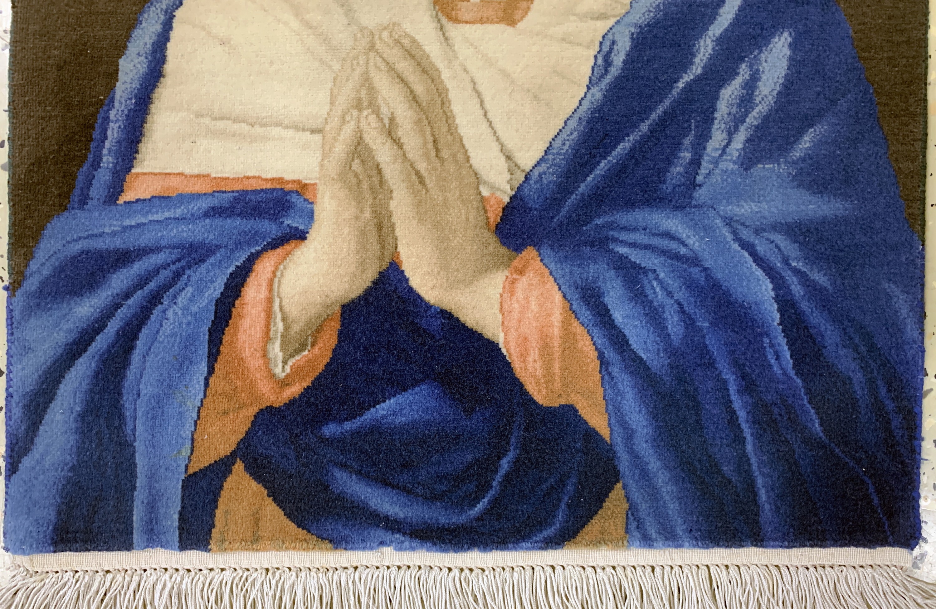 Detail c: Täbriz fein(50 Raj) Persien, "Maria Portrait", Mitte 20.Jhd, Korkwolle auf Seide, ca. 64 x 50 cm, ca. 500.000 Kn/qm, EHZ:(nahezuneuwertig)