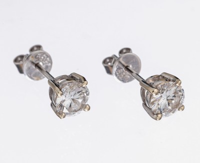 Image Paar 14 kt Gold Brillant-Ohrstecker, WG 585/000, 2 Brillanten zus. ca. 0.86 ct ...