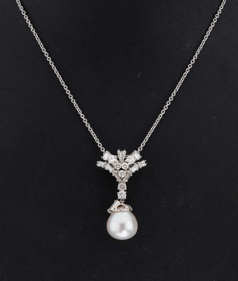 Image Exklusiver 18 kt Gold Perl-Diamant-Anhänger, WG 750/000, weiße tropfenf. Südsee- ...