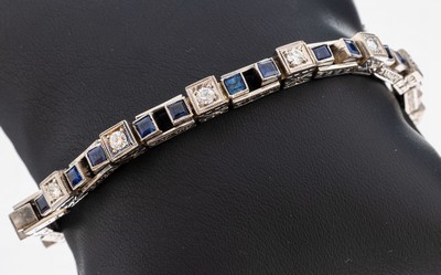 Image 14 kt Gold Art Deco Saphir-Brillant-Armband, um 1920, WG 585/000, massive Ausführung, ...