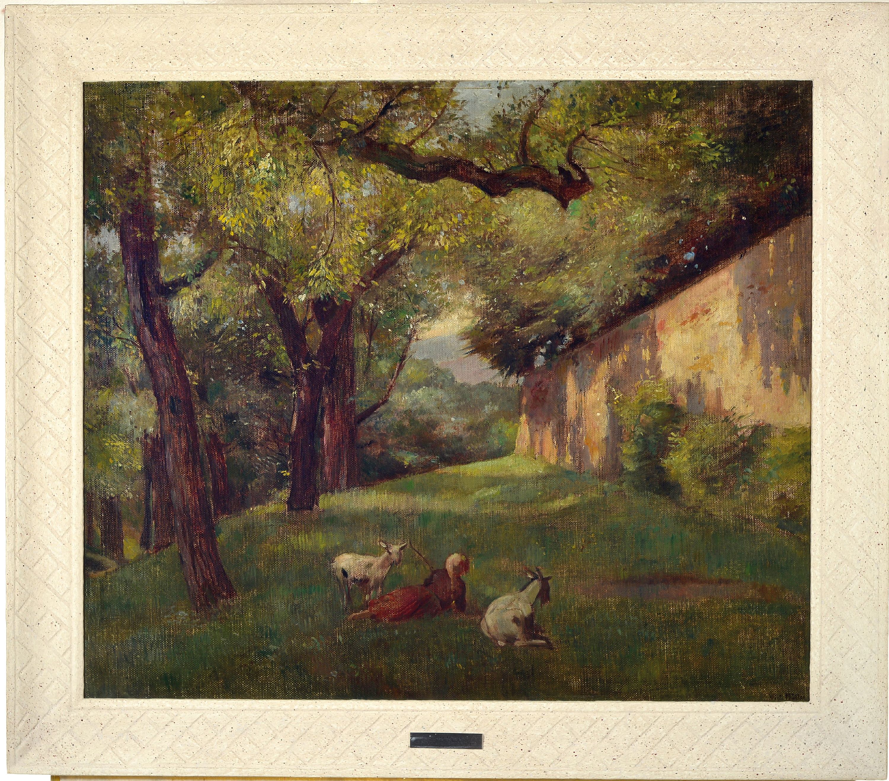 Detail k: Victor Müller, 1829 Frankfurt a.M.-1871 München, junge Ziegenhirtin bei der Rast, rechts unten signiert "Vict. Müller", offenbarer ...
