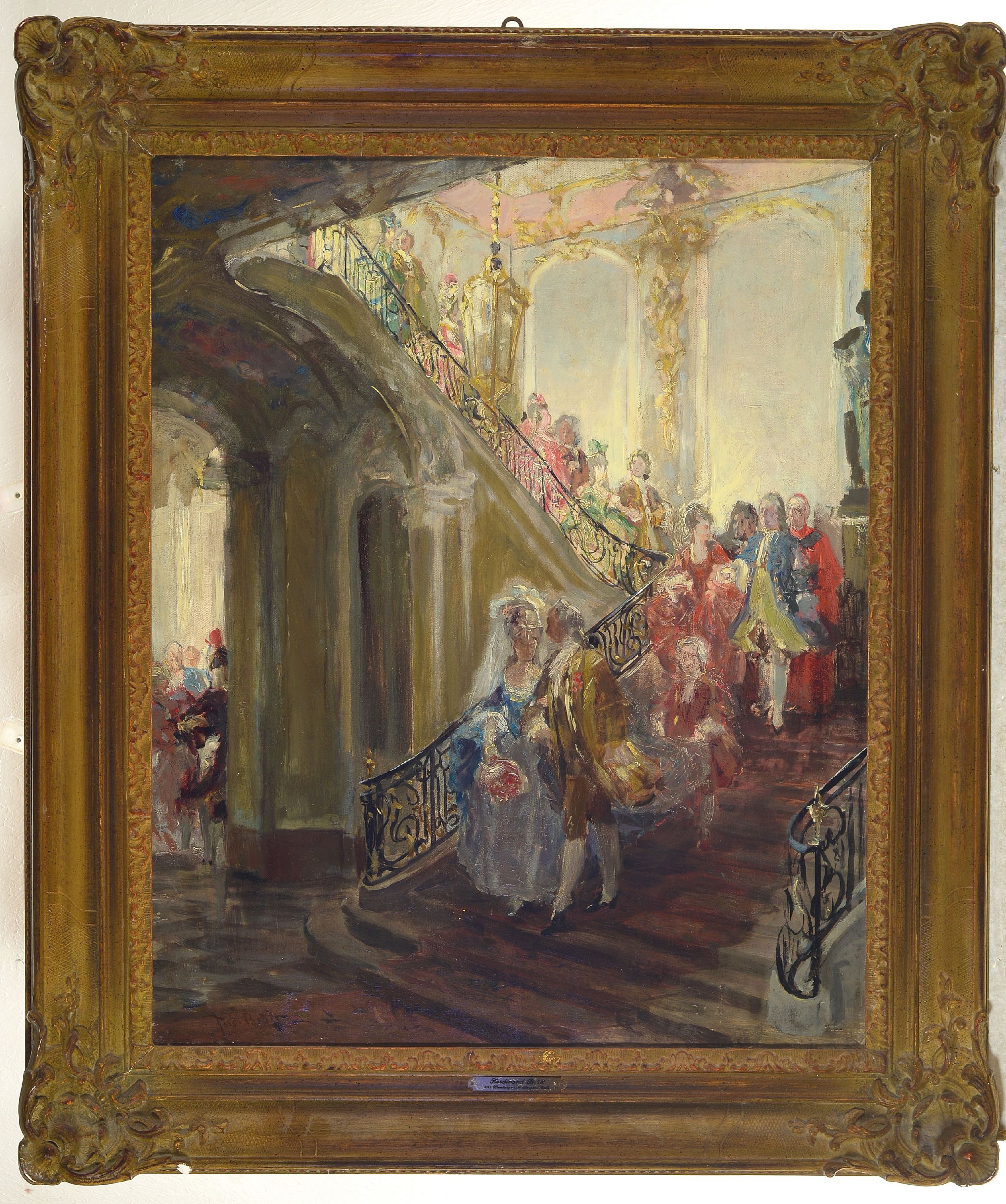 Detail k: Ferdinand Brütt, 1849 Hamburg-1936 Bergen, Studie zum Gemälde "Der Brautzug" (WVZ 1881.1), um 1881, Rokokogesellschaft beim ...