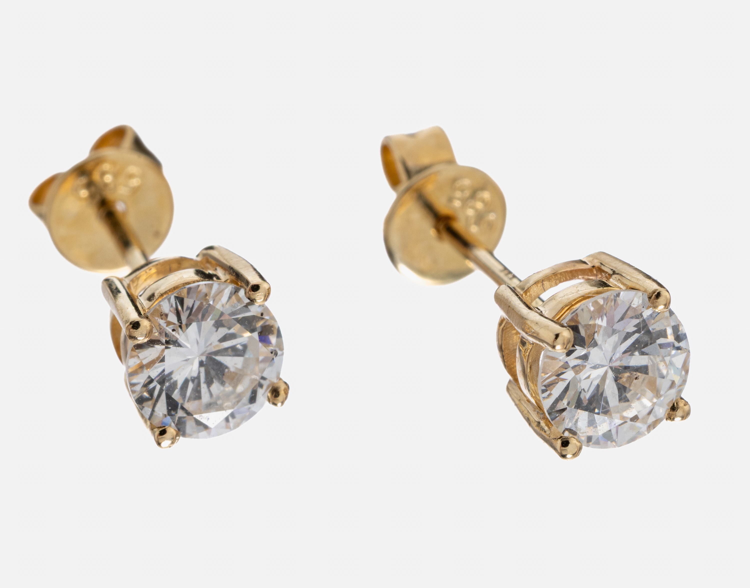 Image 27022126 - Paar 14 kt Gold Brillant-Ohrstecker, GG 585/000, 2 Brillanten zus. ca. 1.0 ct Weiß- ...