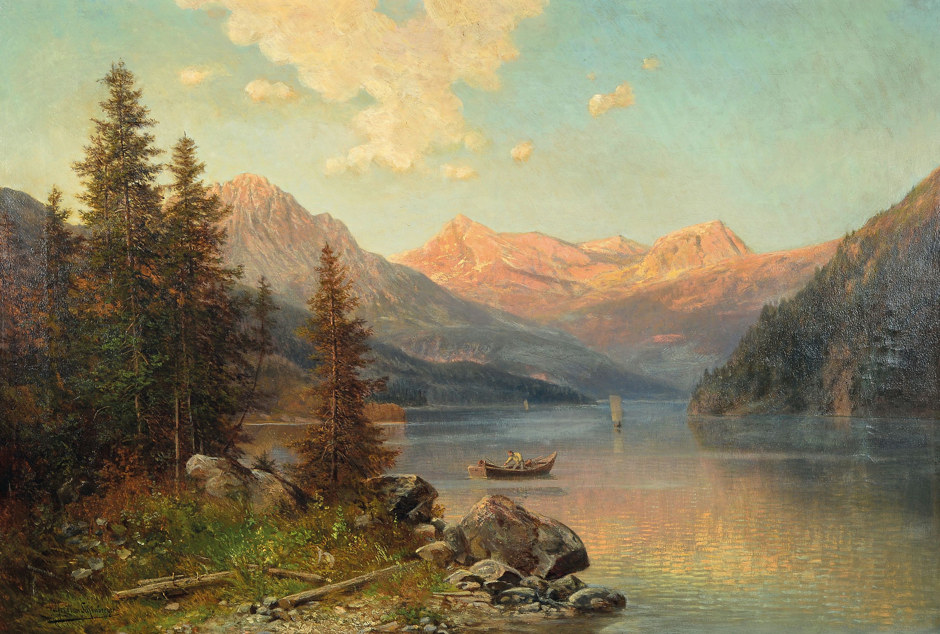 Image 27022164 - Alfred Karl Julius von Schönberger, 1845 Graz- um 1911, Ansicht wohl Königssee, links ...