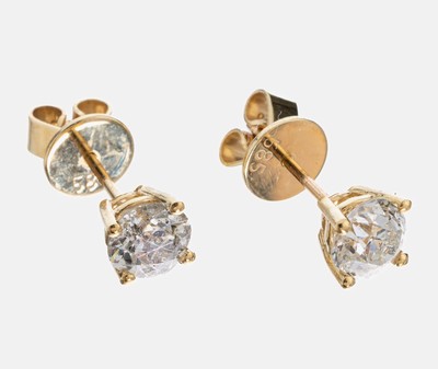 Image Paar 14 kt Gold Diamant-Ohrstecker, GG 585/000, 2 Altschliffdiamanten zus. ca. 1.63 ct ...
