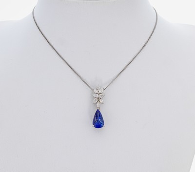 Image 18 kt Gold Tansanit-Diamant-Anhänger, WG 750/000, facett. Tansanit-Tropfen ca. 3.0 ct, ...