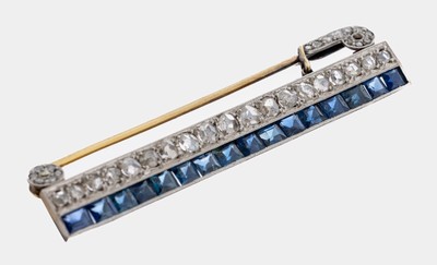 Image 14 kt Gold Art Deco Saphir-Diamant-Brosche, 1920er Jahre, GG 585/000 und Platin, ...