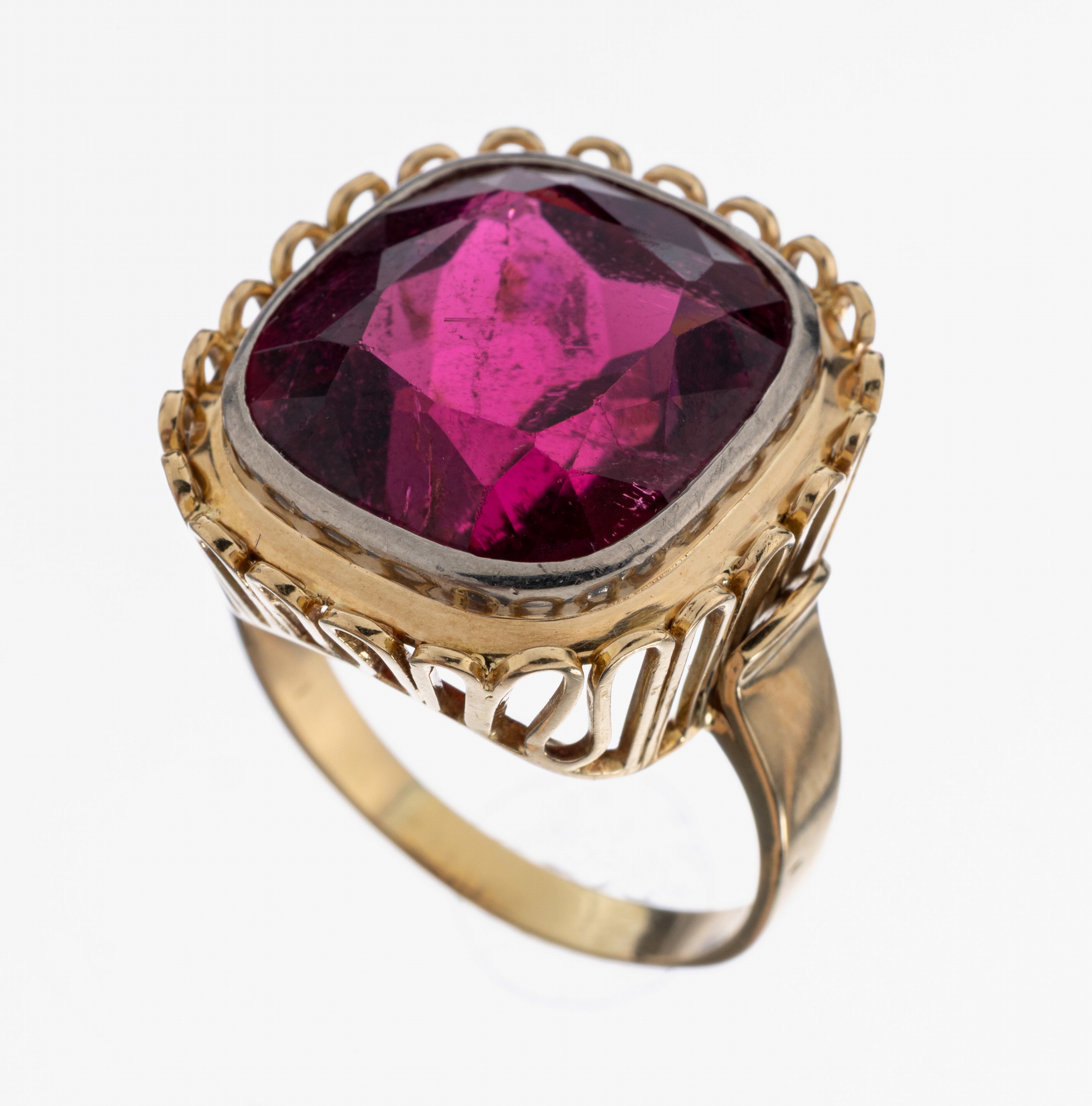 Image 27022346 - 14 kt Gold Rubelith-Ring, GG 585/000, Rubelith im Cushion Cut ca. 15.0 ct, RW 63, ca. ...