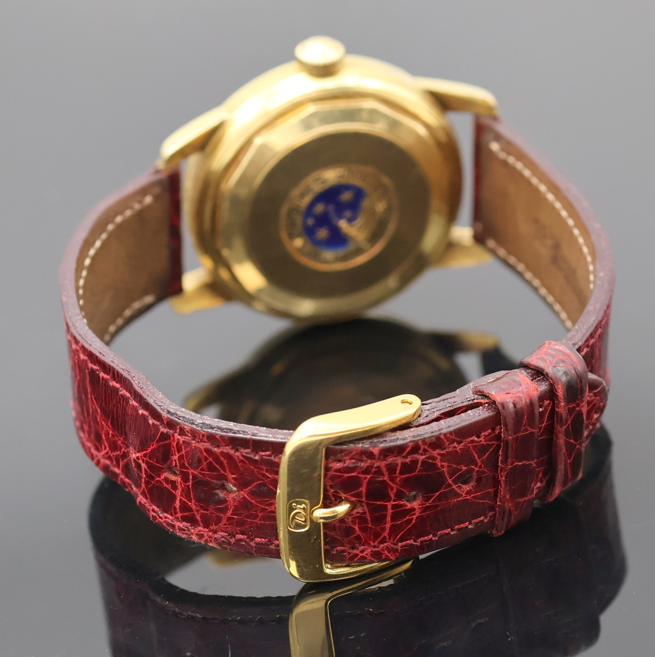 Detail c: LONGINES Conquest Armbanduhr in GG 750/000 Referenz 9001, Schweiz um 1958, Automatik, Boden m. Emailplakette verschr., orig. Krone, silb. Zifferbl. ...
