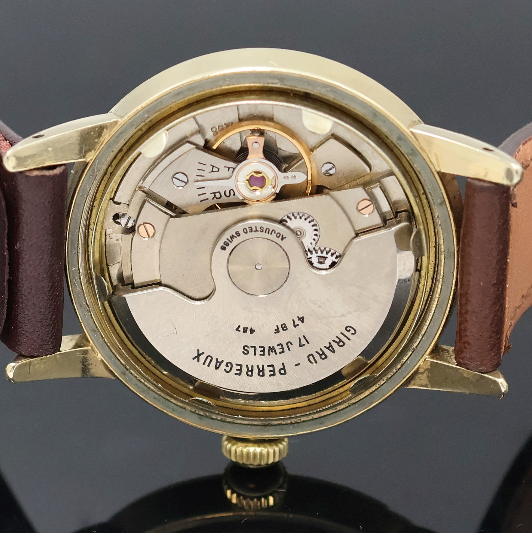 Detail f: GIRARD PERREGAUX Herrenarmbanduhr Gyromatic Referenz 6161, Schweiz 1950er Jahre, Automatik, verg. Metallgeh., Edelstahlboden verschr., silb. ...