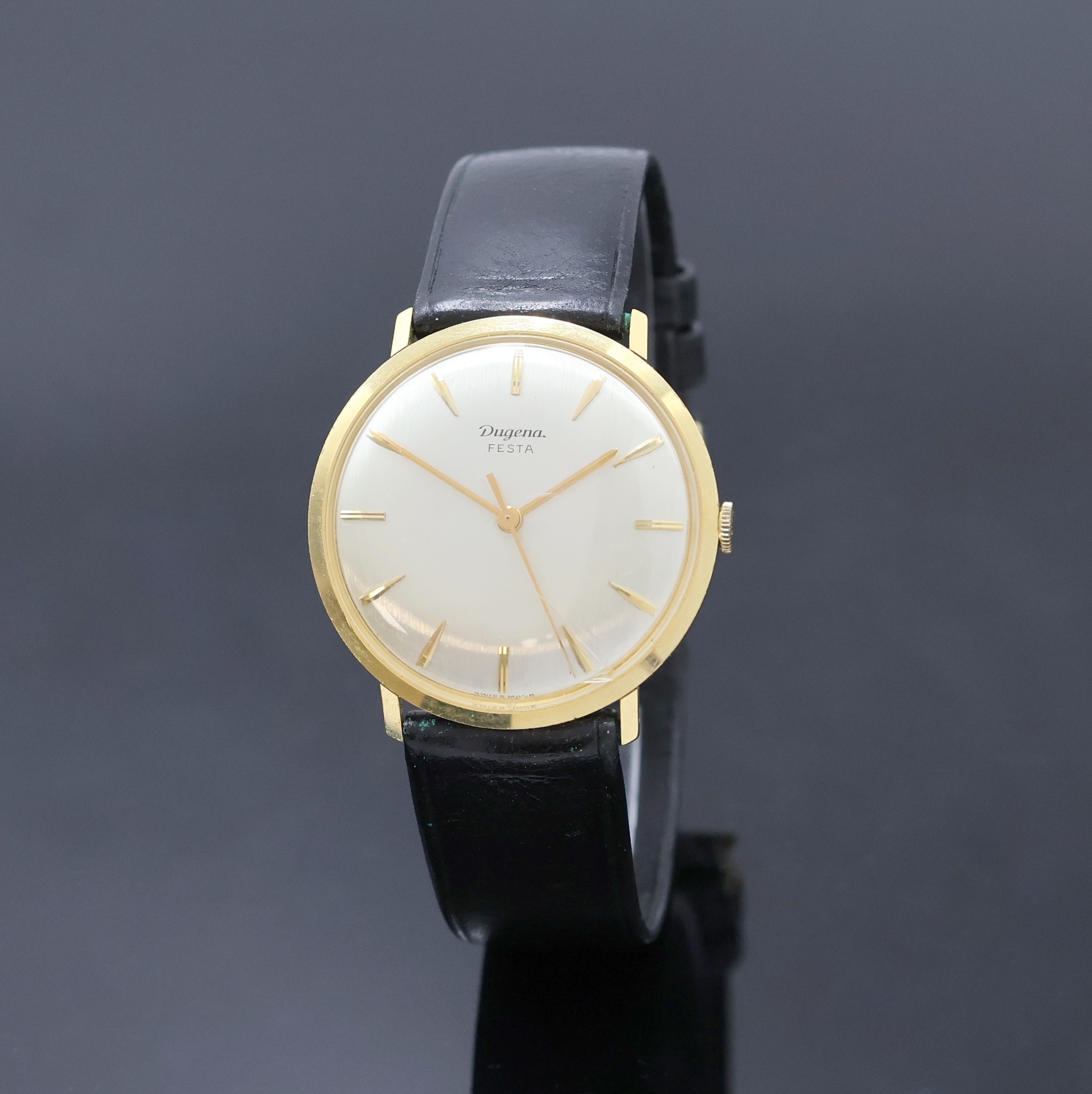 Image 27022535 - DUGENA Festa Herrenarmbanduhr in GG 750/000, Schweiz um 1965, Handaufzug, Glasrand ...