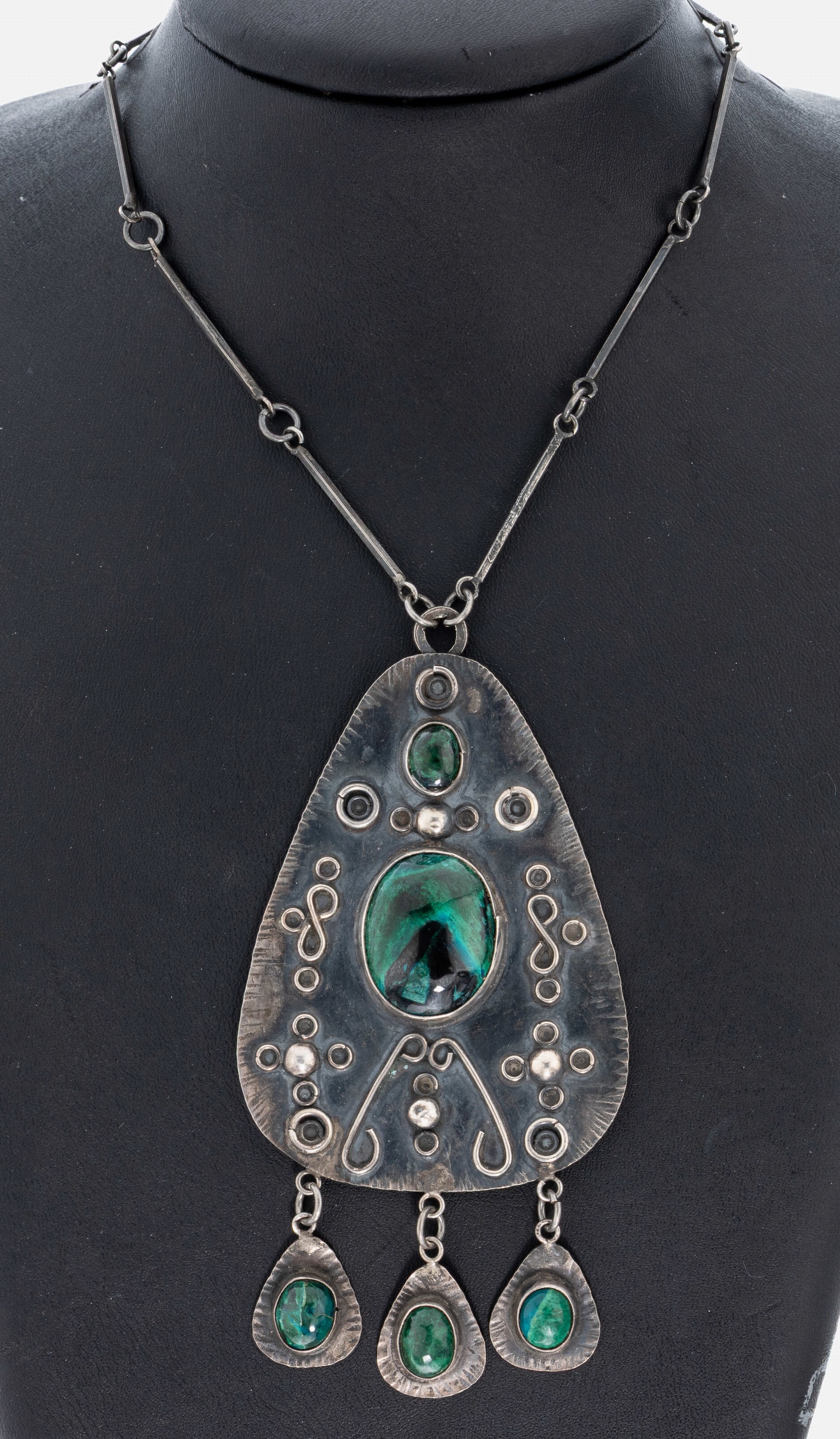 Image 27022537 - Chrysokoll-Collier, Mexiko, 1950er-70er Jahre, 930er Silber, tropfenf mit 3 bewegl. ...