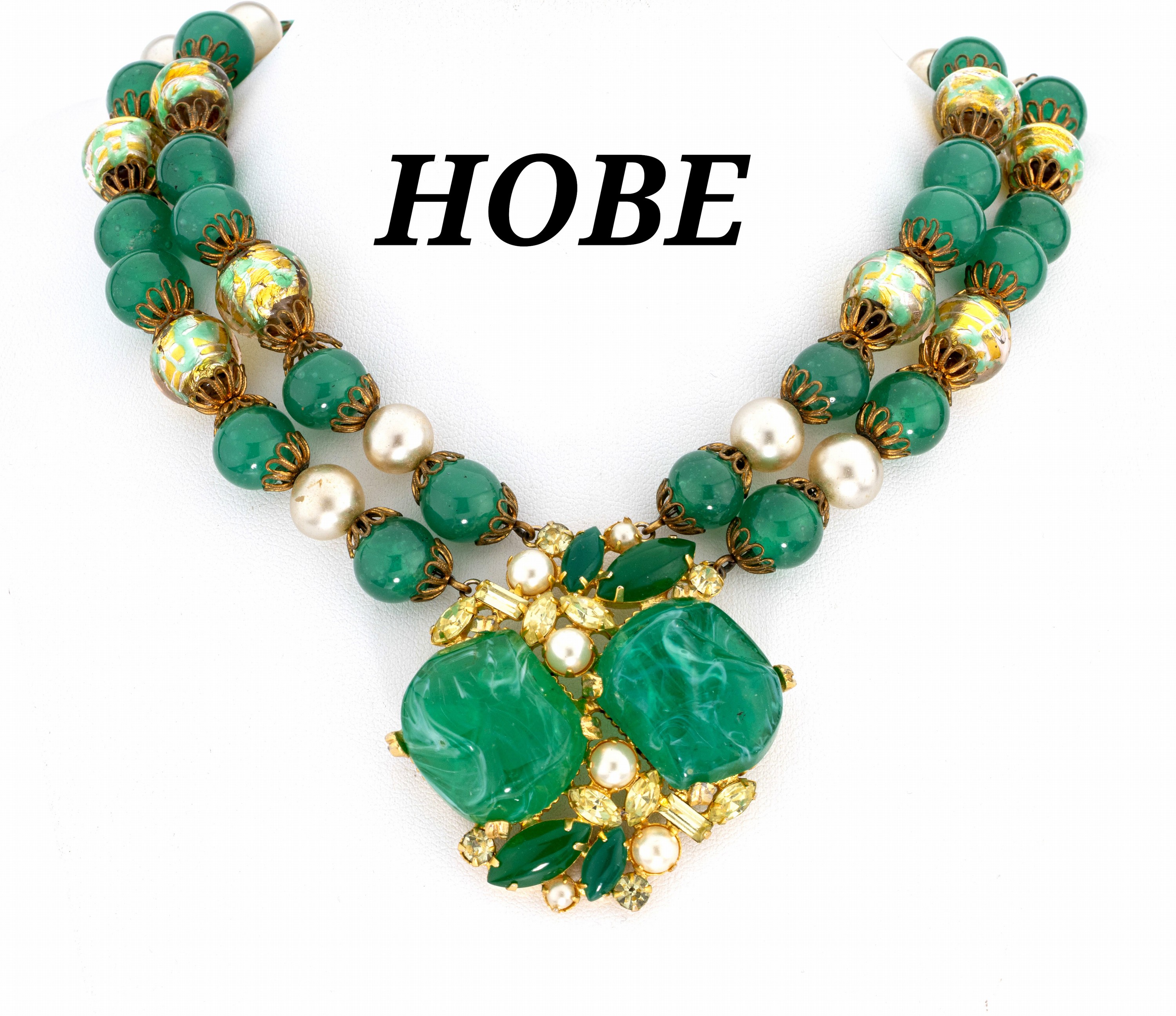 Image 27022556 - Modeschmuckcollier HOBE, 1930/40er Jahre, grüne Glaskugeln und grüne ...