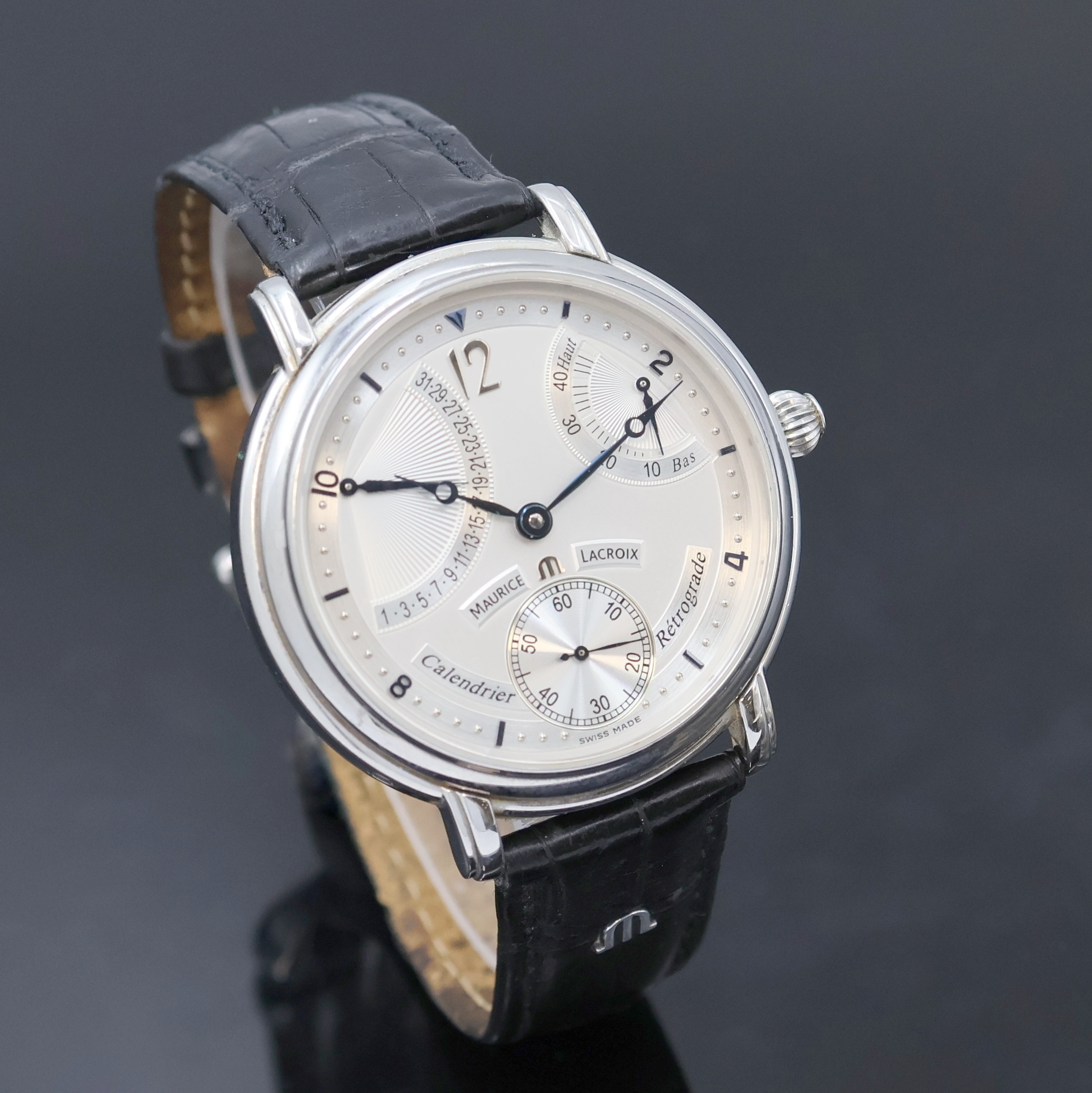Detail b: MAURICE LACROIX Masterpiece Retrograde, Schweiz verk. lt. Pap. 02/2004, Handaufzug, Edelstahlgeh., beids. vergl., Boden 8-fach verschr., orig. ...