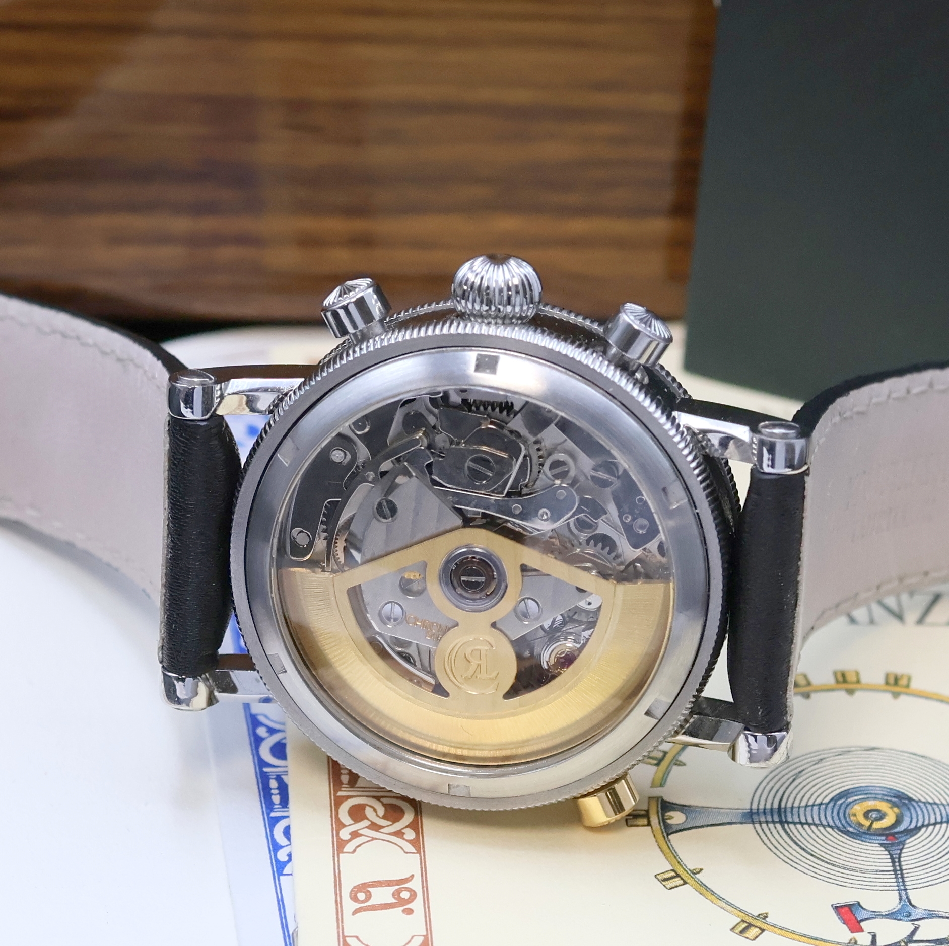 Detail f: CHRONOSWISS Herrenchronograph mit Rattrapante Referenz CH7323, Schweiz um 1993, Automatik, Edelstahlgeh. inkl. neutr. Lederband m. Dornschl., beids. ...