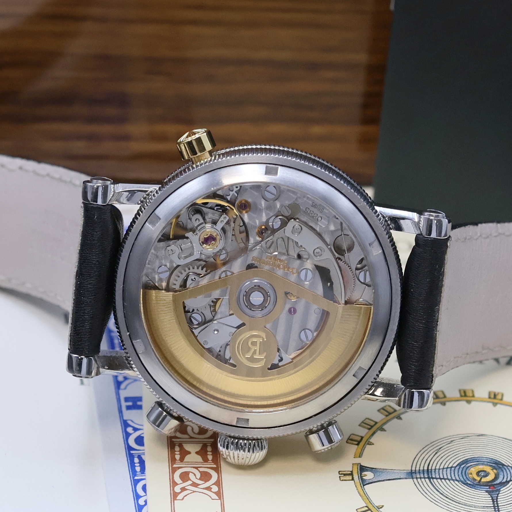 Detail g: CHRONOSWISS Herrenchronograph mit Rattrapante Referenz CH7323, Schweiz um 1993, Automatik, Edelstahlgeh. inkl. neutr. Lederband m. Dornschl., beids. ...