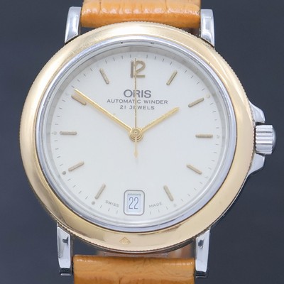 27022521a - ORIS Armbanduhr in Edelstahl/Gold, Schweiz um 1990, Automatik, beids. vergl. Geh., Boden ...