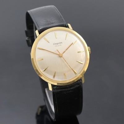 27022535b - DUGENA Festa Herrenarmbanduhr in GG 750/000, Schweiz um 1965, Handaufzug, Glasrand ...