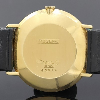27022535d - DUGENA Festa Herrenarmbanduhr in GG 750/000, Schweiz um 1965, Handaufzug, Glasrand ...