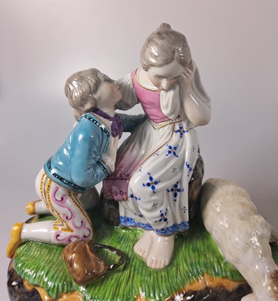 27022536c - 2 Porzellangruppen nach Höchster Vorbild, 19./20.Jh., Porzellan, farbig staffiert, ...