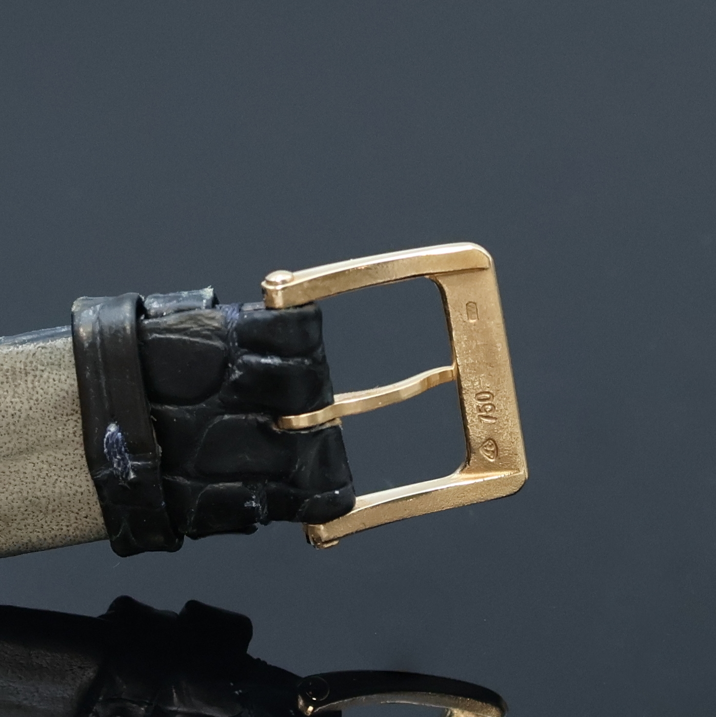 Detail c: BUCHERER elegante Armbanduhr in RG 750/000, Schweiz um 1995, Automatik, beids. vergl. Geh. inkl. orig. Lederband m. orig. RG 750/000 Dornschl., Boden ...