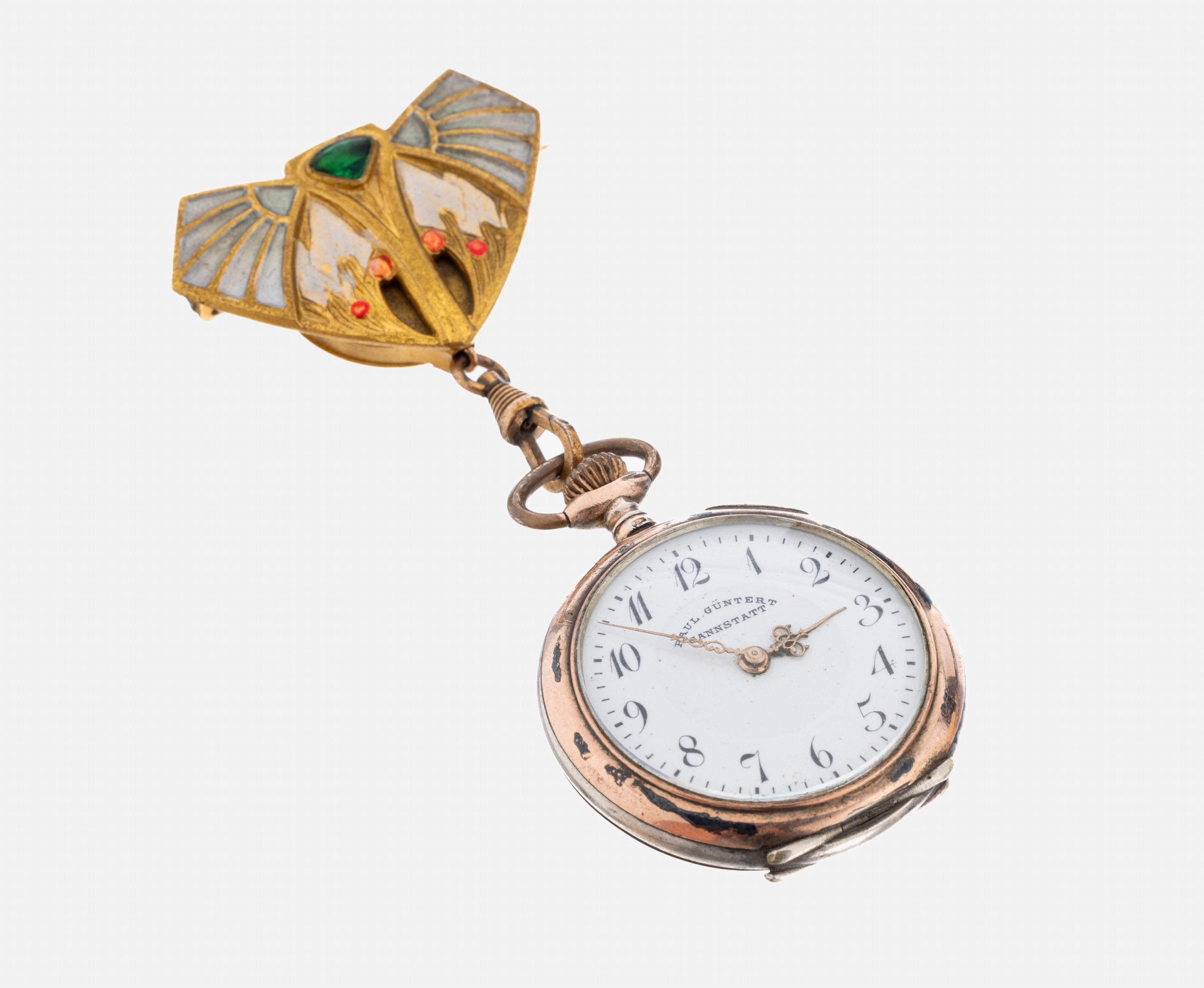 Image 27022621 - Jugendstil Brosche mit Taschenuhr, um 1905-10, Metall verg., Brosche mit stil. ...