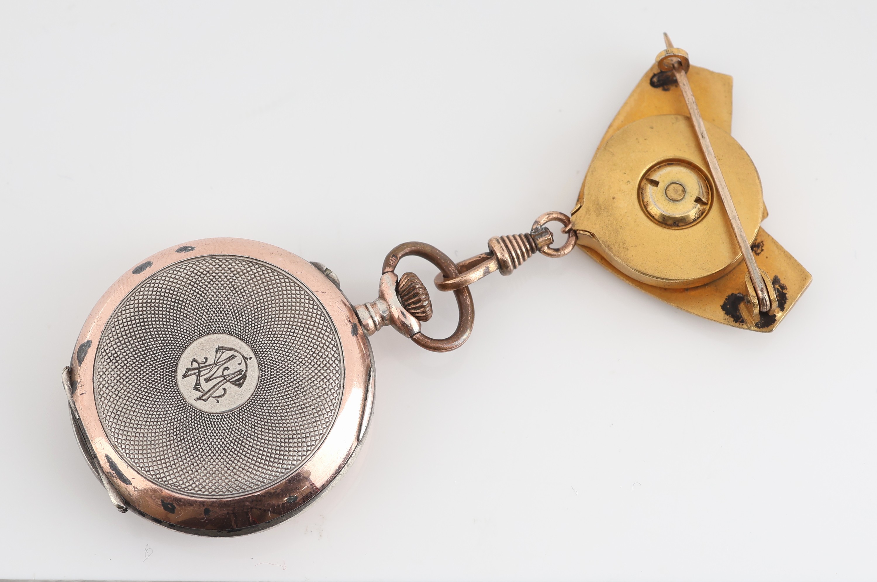 Detail a: Jugendstil Brosche mit Taschenuhr, um 1905-10, Metall verg., Brosche mit stil. Schmetterling, Taschenuhr, Silber, mechanischeZugkette zur ...