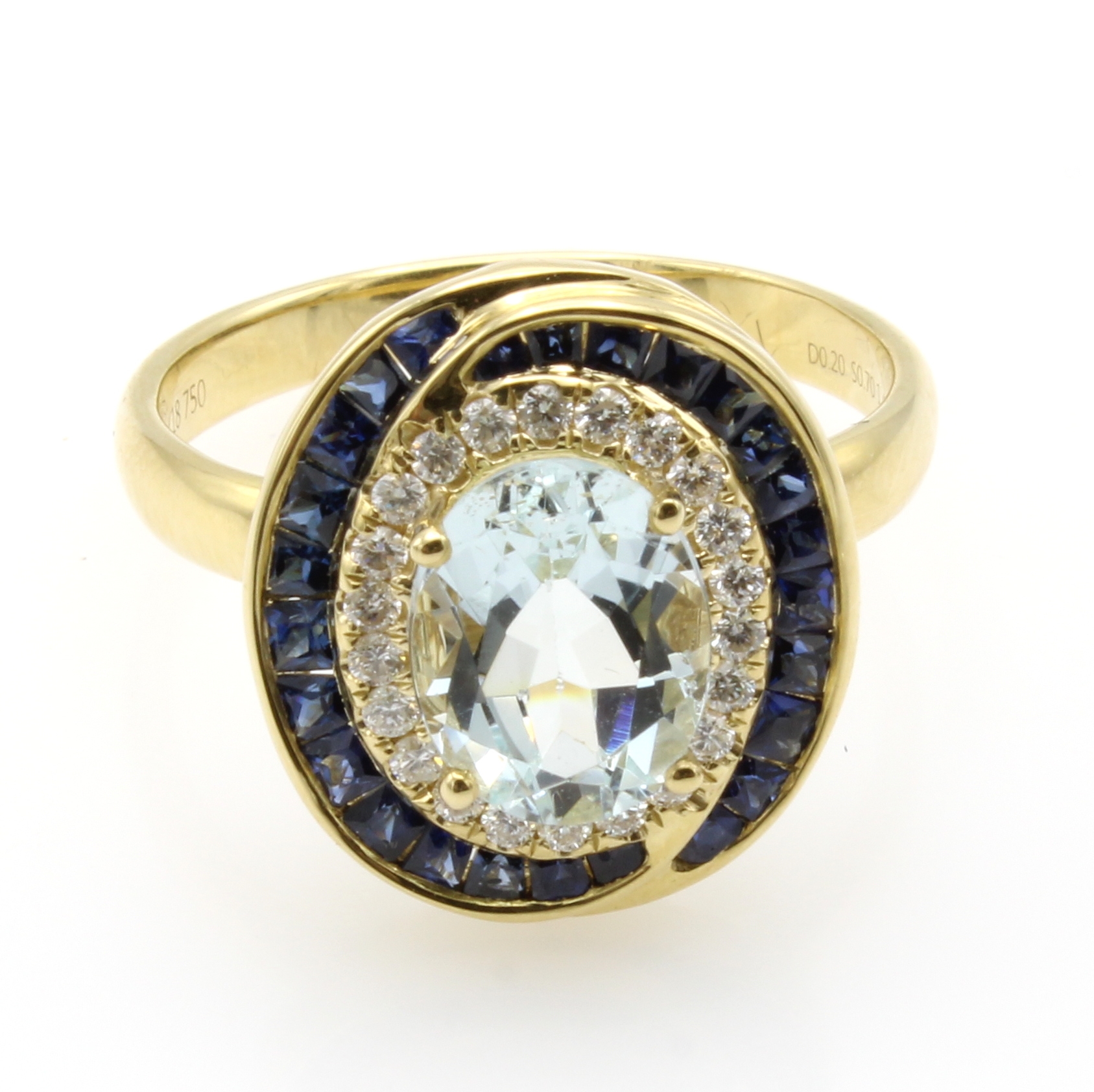 Image 27022654 - Ring mit Saphiren, Aquamarin und Brillanten, GG 750/000, oval fac. Aquamarin ca. 1.40 ct, ...