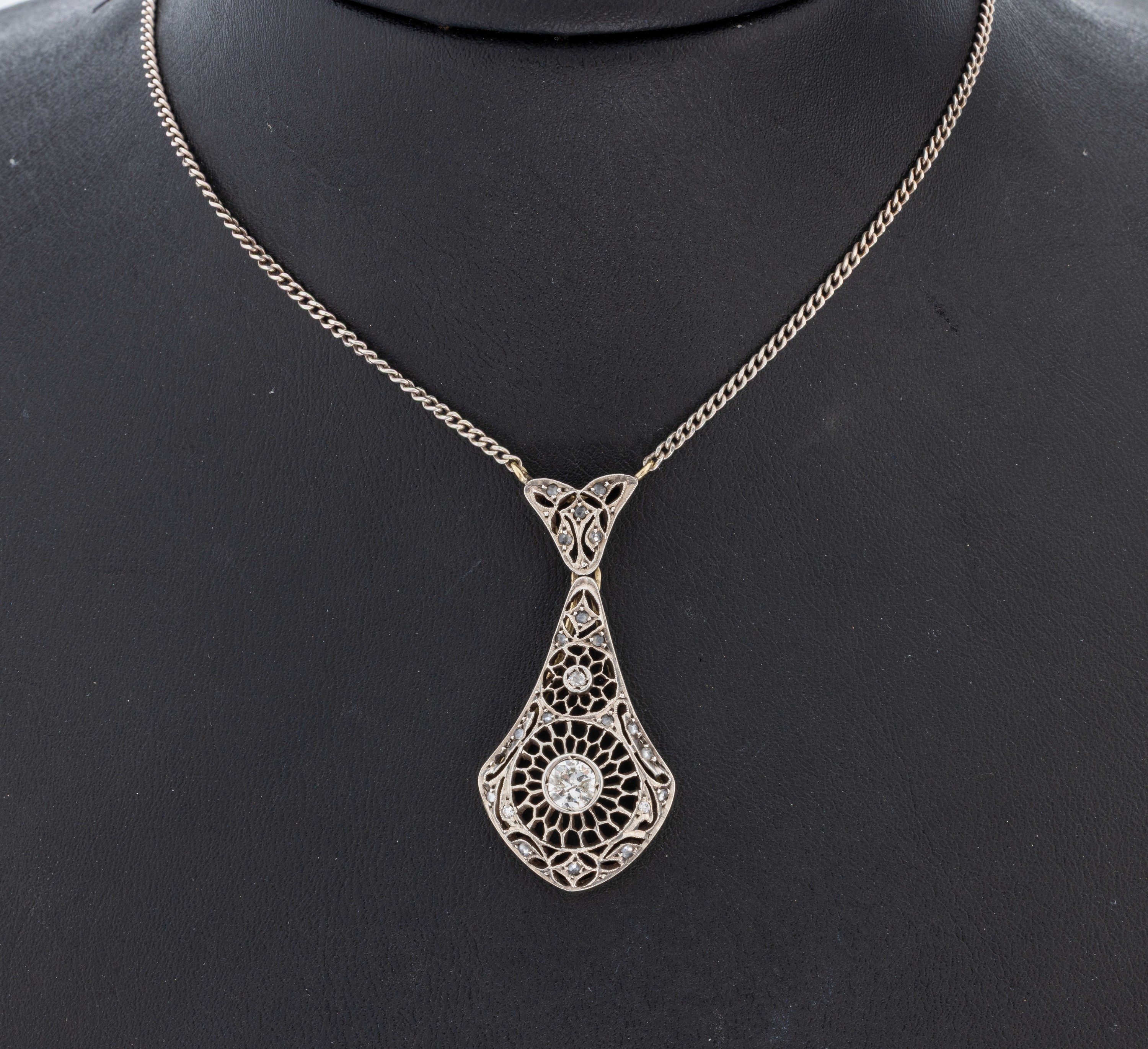 Image 27022672 - Diamant-Collier, GG 585/000 und Silber gepr., nach älterem Vorbild, ...