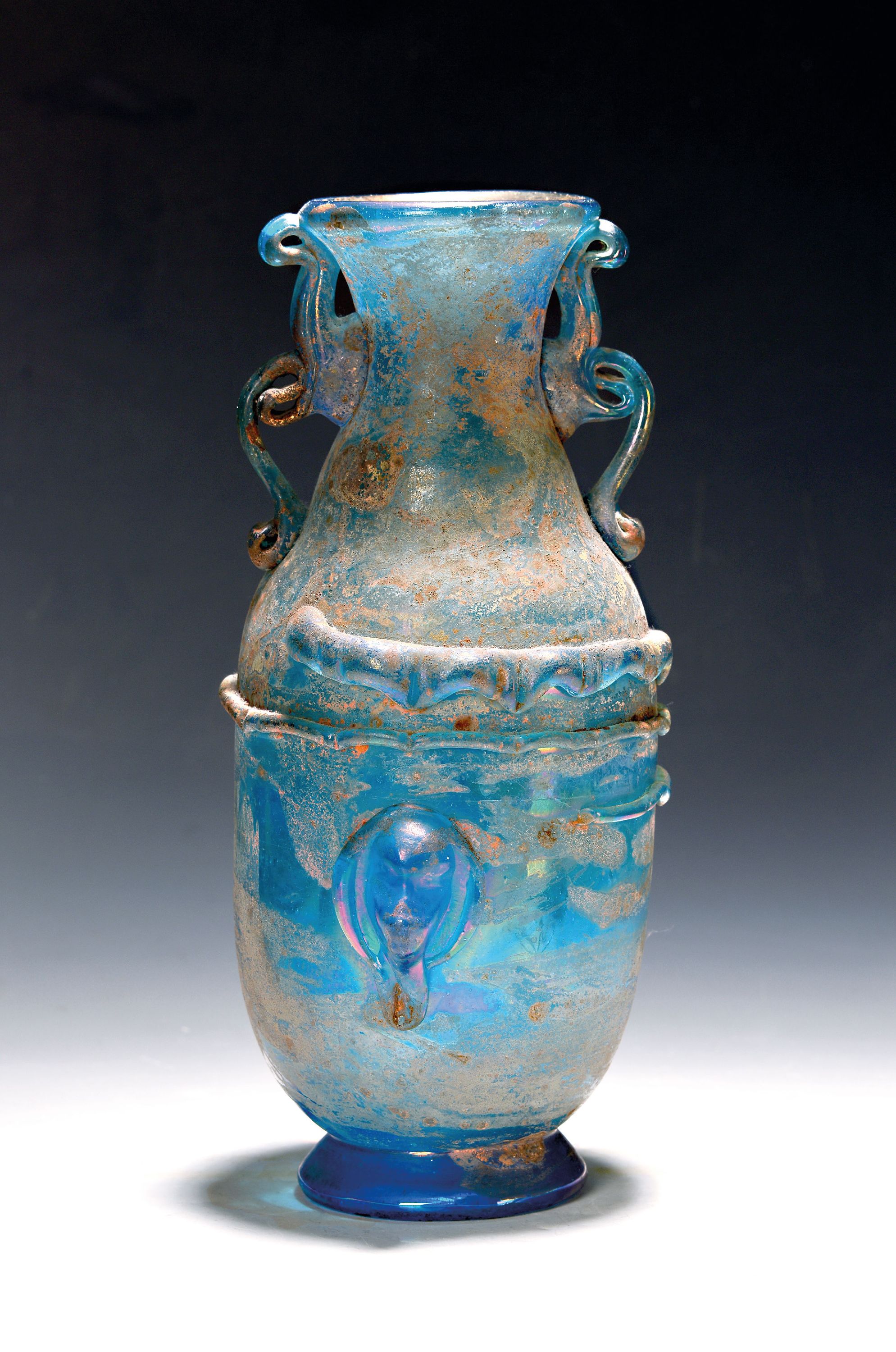 Image 27022723 - Vase a scavo, Murano, Ermanno Nason für Cenedese, blaues Glas mit aufgelegtem Medaillon ...