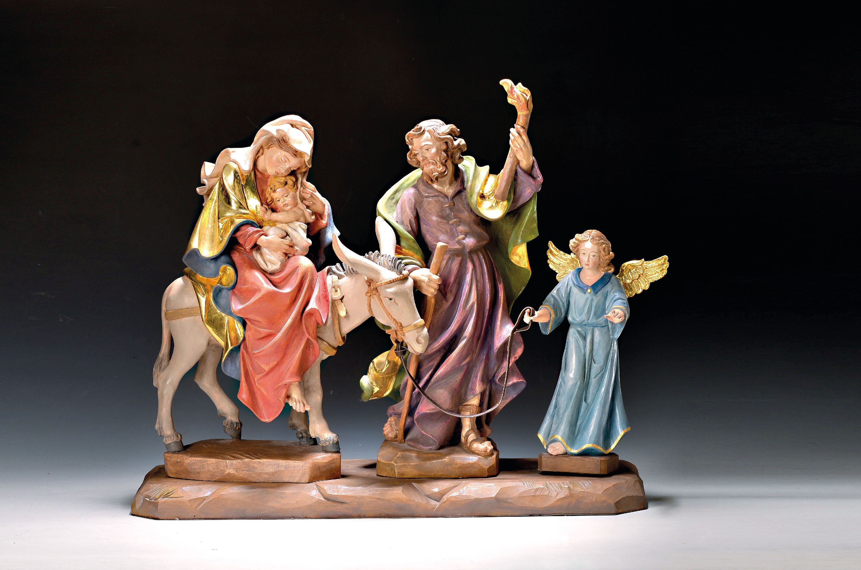 Image 27022735 - Bildschnitzerei, süddeutsch, 20. Jh., Die Heilige Familie mit Esel und Engel, ...