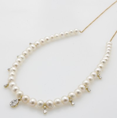 27022712a - Collier mit Süßwasserzuchtperlen, Diamanten und Brillanten, WG 750/000, 46 weiße, ...
