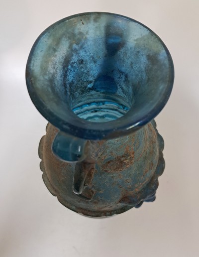 Image 27022723e - Vase a scavo, Murano, Ermanno Nason für Cenedese, blaues Glas mit aufgelegtem Medaillon ...