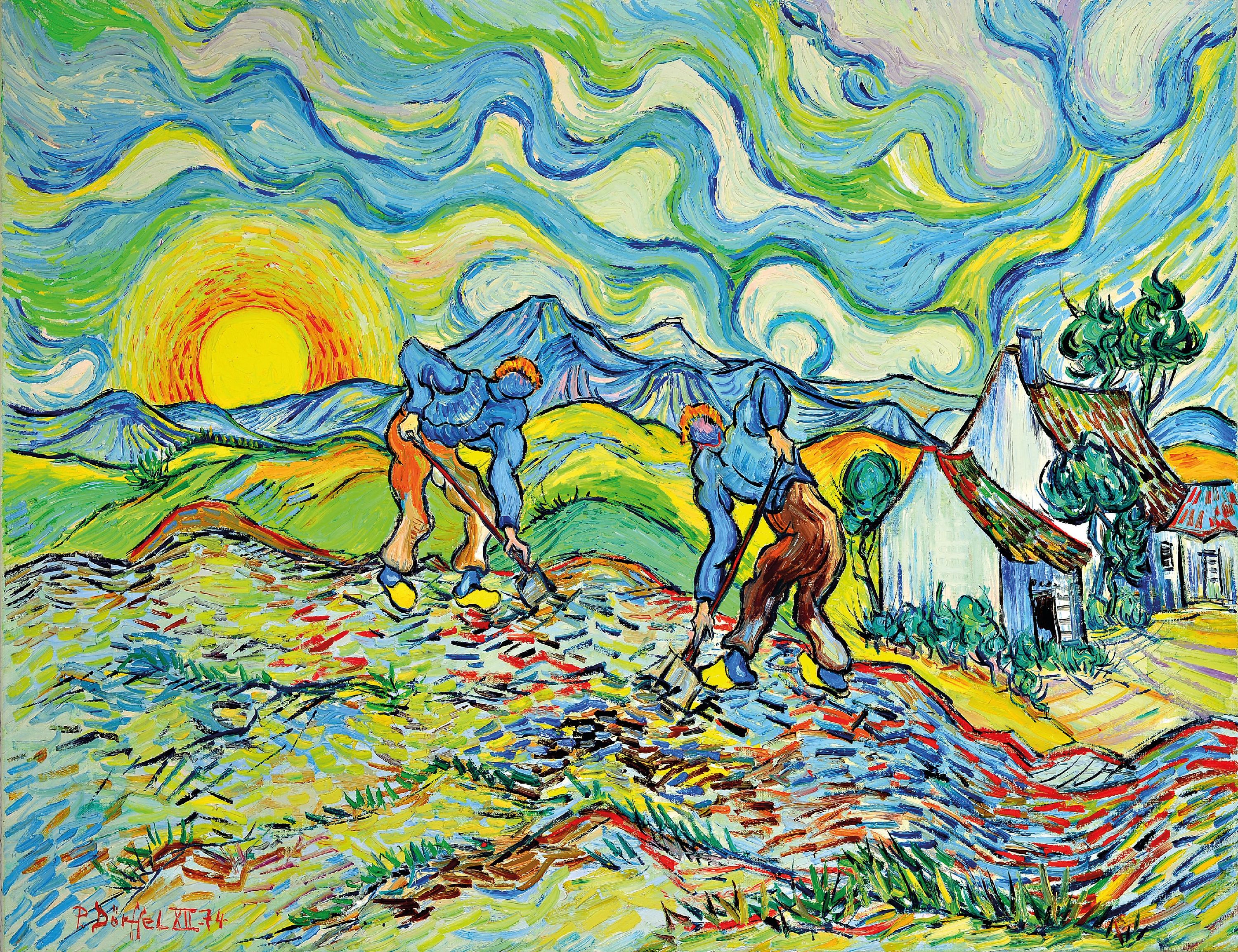 Image 27022869 - Peter Dörffel, Heidelberger Künstler des 20.Jh., zwei Bauern beim wenden des Feldes, ...