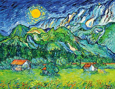 Image Peter Dörffel, Heidelberg artist of the 20th century, foothills of the Alps with typical ...